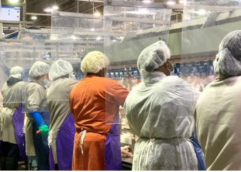 Tyson Foods workers at the company’s poultry processing plant in Camilla, Georgia. Photograph: AP