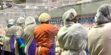 Tyson Foods workers at the company’s poultry processing plant in Camilla, Georgia. Photograph: AP