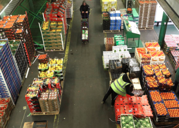 FILE PHOTO: Workers inspect fruit and vegetables on display at the New Covent Garden wholesale market in London, Britain, February 3, 2018. REUTERS/Simon Dawson