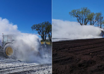 EU dairy farmers spraying milk powder in protest