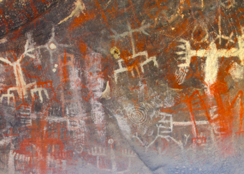 Chumash cave paintings in the Burro Flats painted cave.