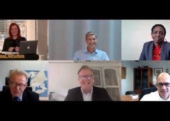 Panelists smiling before the start of EURACTIV's conference "Food security and climate change post-Covid - Improving the sustainability of EU agriculture."