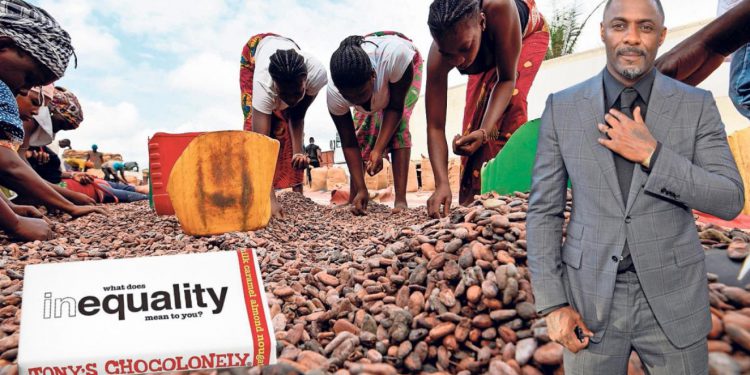 Tony’s Chocolonely hired the actor Idris Elba in 2020 to push its anti-exploitation message SIA KAMBOU/AFP/GETTY IMAGES; EMMA MCINTYRE/GETTY IMAGES