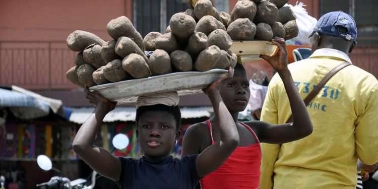 The G7 announced no action to protect children from trafficking and forced labour. Children working in Benin. Pic: Degan Gabin