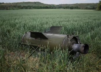 A Russian missile in a winter wheat field in Soledar, in Ukraine’s eastern Donetsk