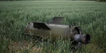 A Russian missile in a winter wheat field in Soledar, in Ukraine’s eastern Donetsk