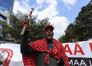 Protests in Nairobi as Maasai activists deliver a petition to the Tanzania High Commission, in Kenya, 17 June 2022. EPA-EFE/Daniel Irungu