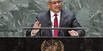 President Gotabaya Rajapaksa addresses the United Nations General Assembly on September 22, 2021, in New York City. Justin Lane/Getty Images